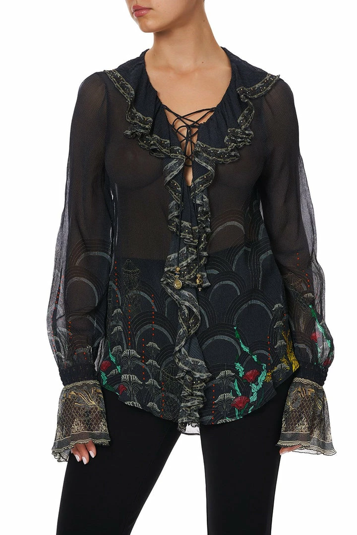 Camilla EBoutique (US) Up To 50% Off LACE UP RUFFLE BLOUSE WISE WINGS