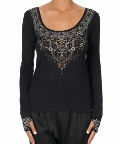 Camilla EBoutique (US) Up To 30% Off LONG SLEEVE TOP WITH THUMBHOLE MIDNIGHT PEARL