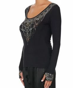 Camilla EBoutique (US) Up To 30% Off LONG SLEEVE TOP WITH THUMBHOLE MIDNIGHT PEARL