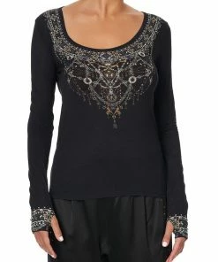 Camilla EBoutique (US) Up To 30% Off LONG SLEEVE TOP WITH THUMBHOLE MIDNIGHT PEARL
