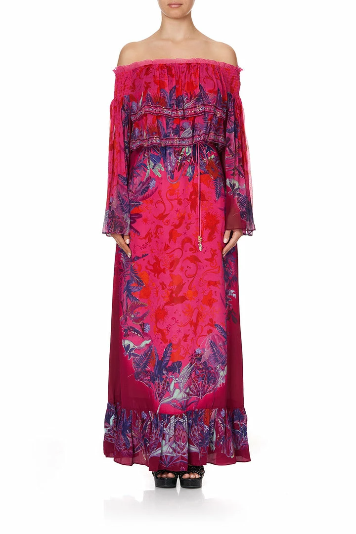 Camilla EBoutique (US) LONG TIERED RUFFLE DRESS TROPIC OF NEON