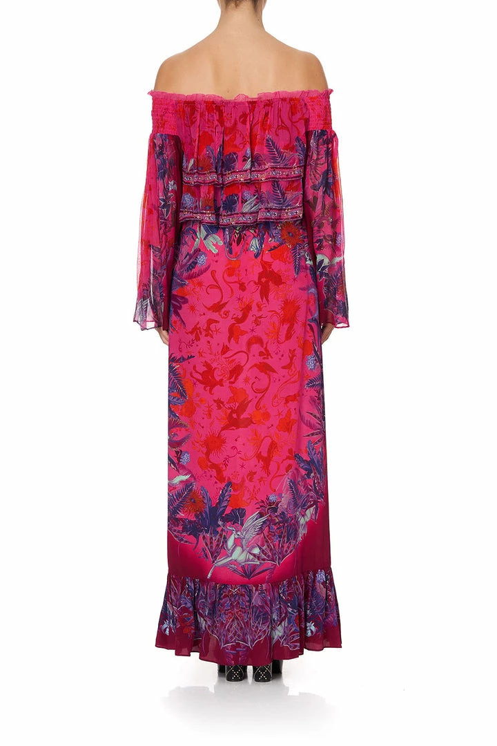 Camilla EBoutique (US) LONG TIERED RUFFLE DRESS TROPIC OF NEON