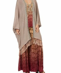 Camilla EBoutique (US) METALLIC KNIT PONCHO WITH TASSELS COASTAL TREASURE
