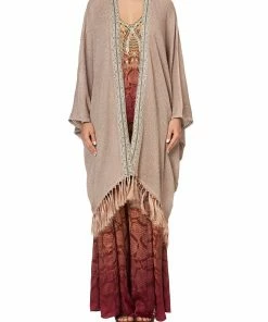 Camilla EBoutique (US) METALLIC KNIT PONCHO WITH TASSELS COASTAL TREASURE