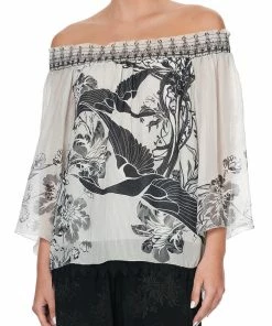 Camilla EBoutique (US) OFF SHOULDER SHIRRED BLOUSE SILVER LININGS Up To 50% Off