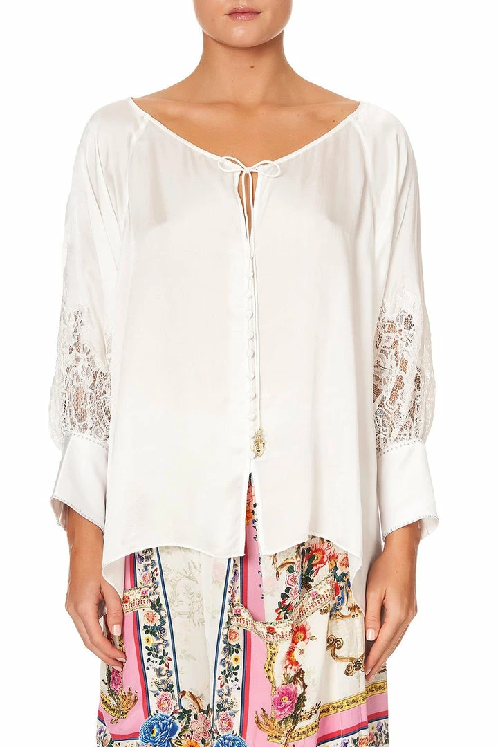 Camilla EBoutique (US) RAGLAN SLEEVE BUTTON UP TOP SOLID CREAM
