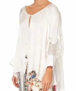 Camilla EBoutique (US) RAGLAN SLEEVE BUTTON UP TOP SOLID CREAM