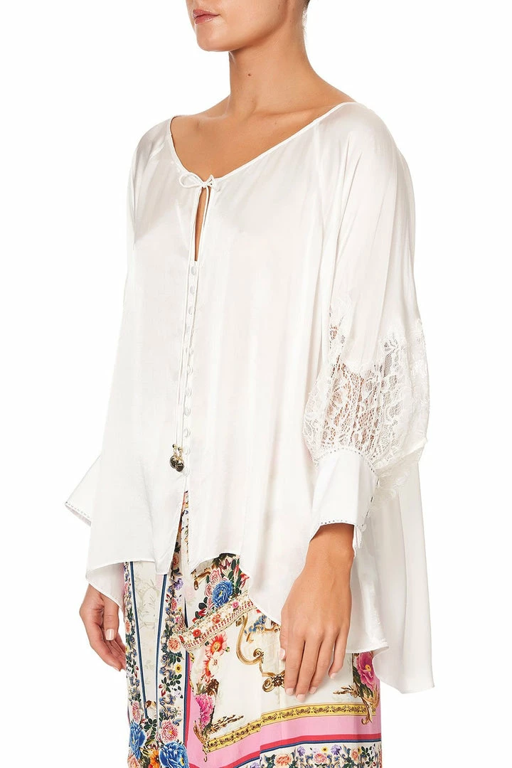 Camilla EBoutique (US) RAGLAN SLEEVE BUTTON UP TOP SOLID CREAM