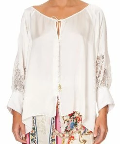 Camilla EBoutique (US) RAGLAN SLEEVE BUTTON UP TOP SOLID CREAM