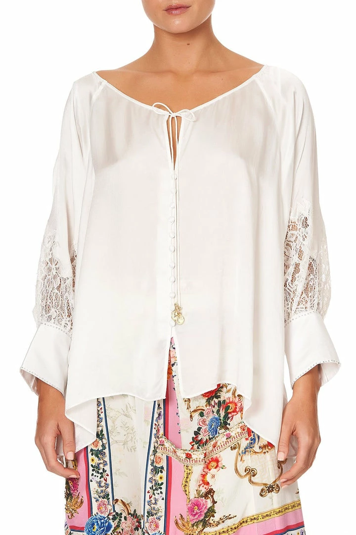 Camilla EBoutique (US) RAGLAN SLEEVE BUTTON UP TOP SOLID CREAM