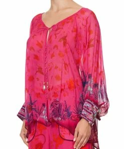Camilla EBoutique (US) RAGLAN SLEEVE BUTTON UP TOP TROPIC OF NEON