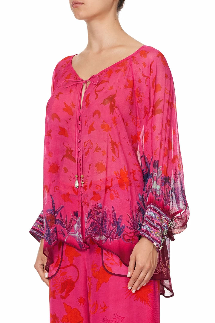 Camilla EBoutique (US) RAGLAN SLEEVE BUTTON UP TOP TROPIC OF NEON