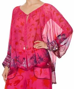 Camilla EBoutique (US) RAGLAN SLEEVE BUTTON UP TOP TROPIC OF NEON