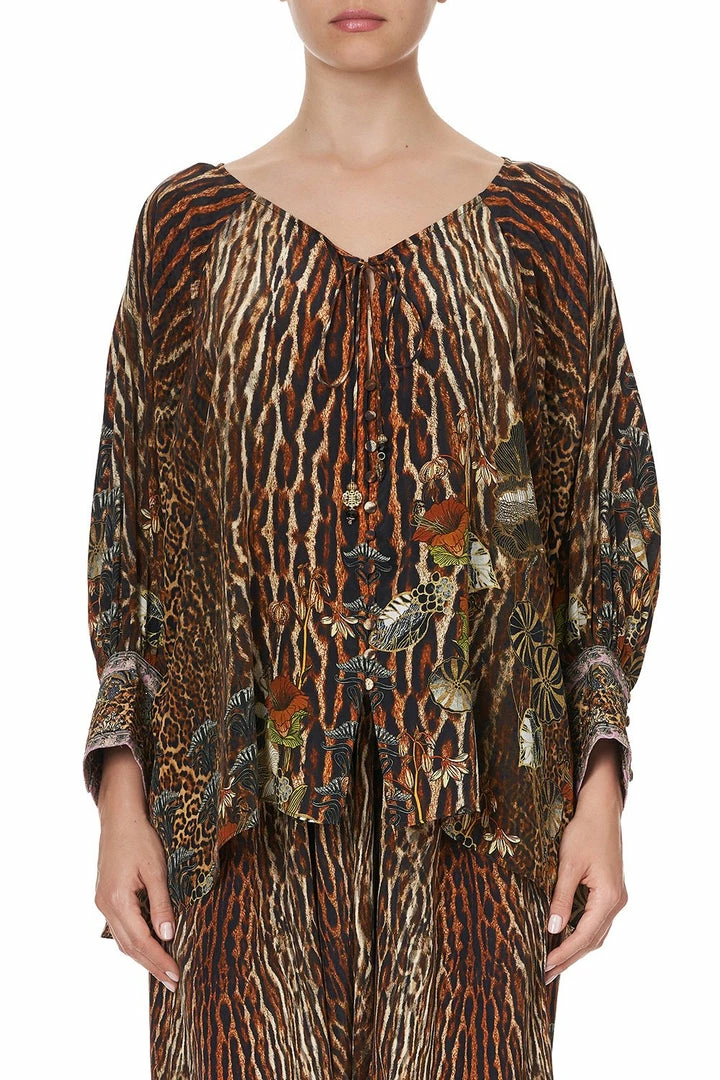 Camilla EBoutique (US) RAGLAN SLEEVE BUTTON UP TOP WILD AZAL