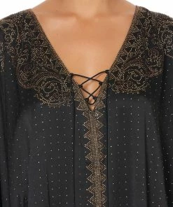 Camilla EBoutique (US) SPLIT HEM LACE UP KAFTAN LUXE BLACK