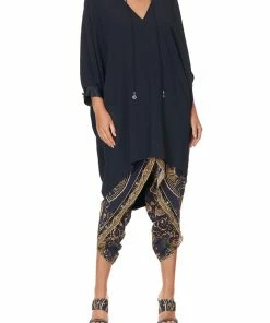 Camilla EBoutique (US) V-NECK DRESS WITH DRAPED BACK SOLID NAVY