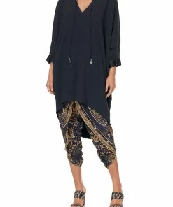 Camilla EBoutique (US) V-NECK DRESS WITH DRAPED BACK SOLID NAVY