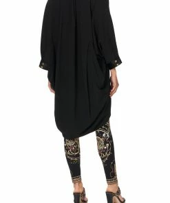 Camilla EBoutique (US) V-NECK DRESS WITH DRAPED BACK SOLID BLACK