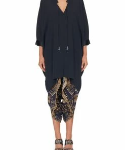 Camilla EBoutique (US) V-NECK DRESS WITH DRAPED BACK SOLID NAVY