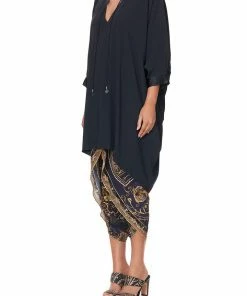 Camilla EBoutique (US) V-NECK DRESS WITH DRAPED BACK SOLID NAVY