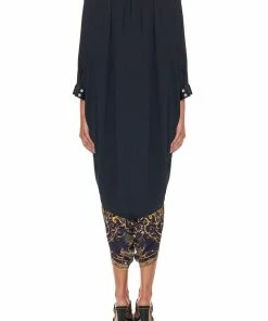 Camilla EBoutique (US) V-NECK DRESS WITH DRAPED BACK SOLID NAVY
