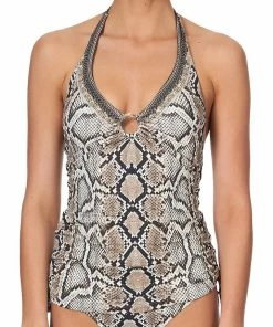 Camilla EBoutique (US) U RING ROUCHED HALTER TANK KAKADU BOO
