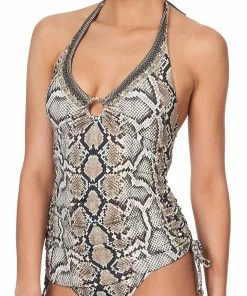 Camilla EBoutique (US) U RING ROUCHED HALTER TANK KAKADU BOO