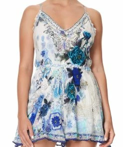 Camilla EBoutique (US) V NECK SHOESTRING STRAP PLAYSUIT WHITE SIDE OF THE MOON